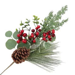 Hot Christmas Forever SPRAY GRN PINE 24″ RED BERRIES EUCALYPTUS, CONES & BERRIES