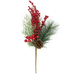 Hot Christmas Forever SPRAY GRN PINE 15″ RED BERRY W/MIXED PINE & CONE