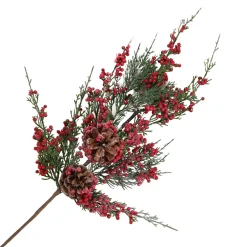 New Christmas Forever SPRAY GRN PINE 19″ RED BERRY, CEDAR & CONE FROSTED