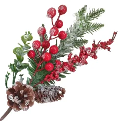 Sale Christmas Forever SPRAY GRN PINE 16″ RED BERRY, PINE CONES & GREENERY ICED