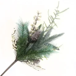 Clearance Christmas Forever SPRAY GRN PINE 18″ WHITE BERRY GREENERY & CONES