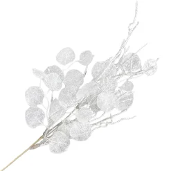 Clearance Christmas Forever SPRAY LEAVES EUCALYPTUS 30″ WHITE W/ GLITTER TWIGS