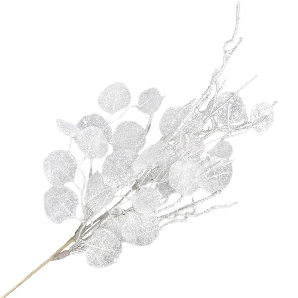 Clearance Christmas Forever SPRAY LEAVES EUCALYPTUS 30″ WHITE W/ GLITTER TWIGS
