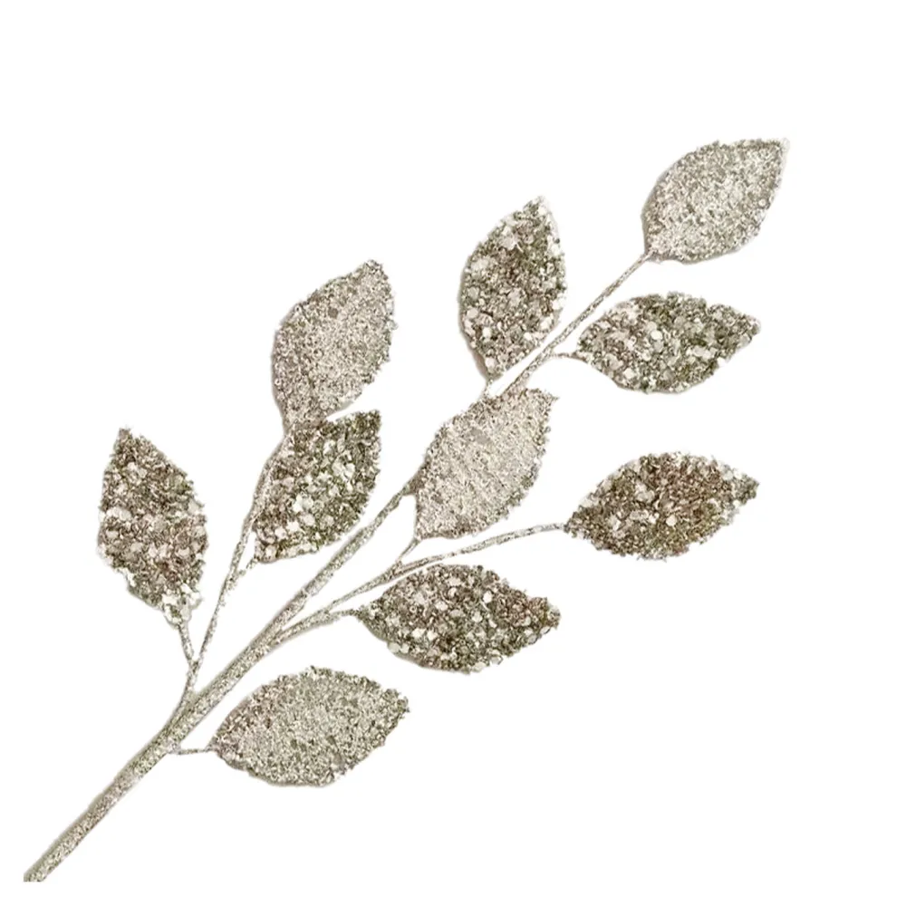 New Christmas Forever SPRAY LEAVES FABRIC 30″ PLATINUM W/ BEADS GLITTER & SEQUINS