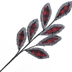Hot Christmas Forever SPRAY LEAVES FABRIC 27″ RED/ BLK BUFFALO PLAID W/ FLUFFY FROSTED BORDER