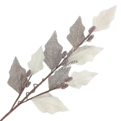 Clearance Christmas Forever SPRAY LEAVES HOLLY 32 NATURAL/CREAM FROSTED W/ PINECONES