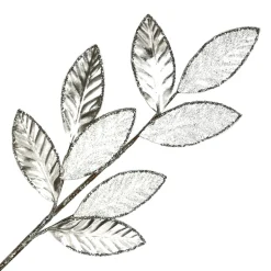 Outlet Christmas Forever SPRAY LEAVES METALLIC 28.5″ SILVER FABRIC W/ GLITTER