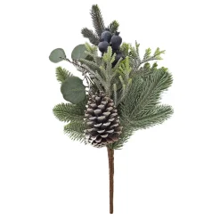 Clearance Christmas Forever SPRAY PINE 16″ MIXED LEAF/ WHITE WASHEDPINE CONE / BLUE BERRY