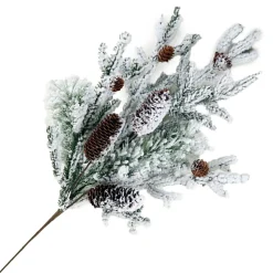Clearance Christmas Forever SPRAY PINE FLOCKED 28″ MIXED PINE W/ PINE CONES