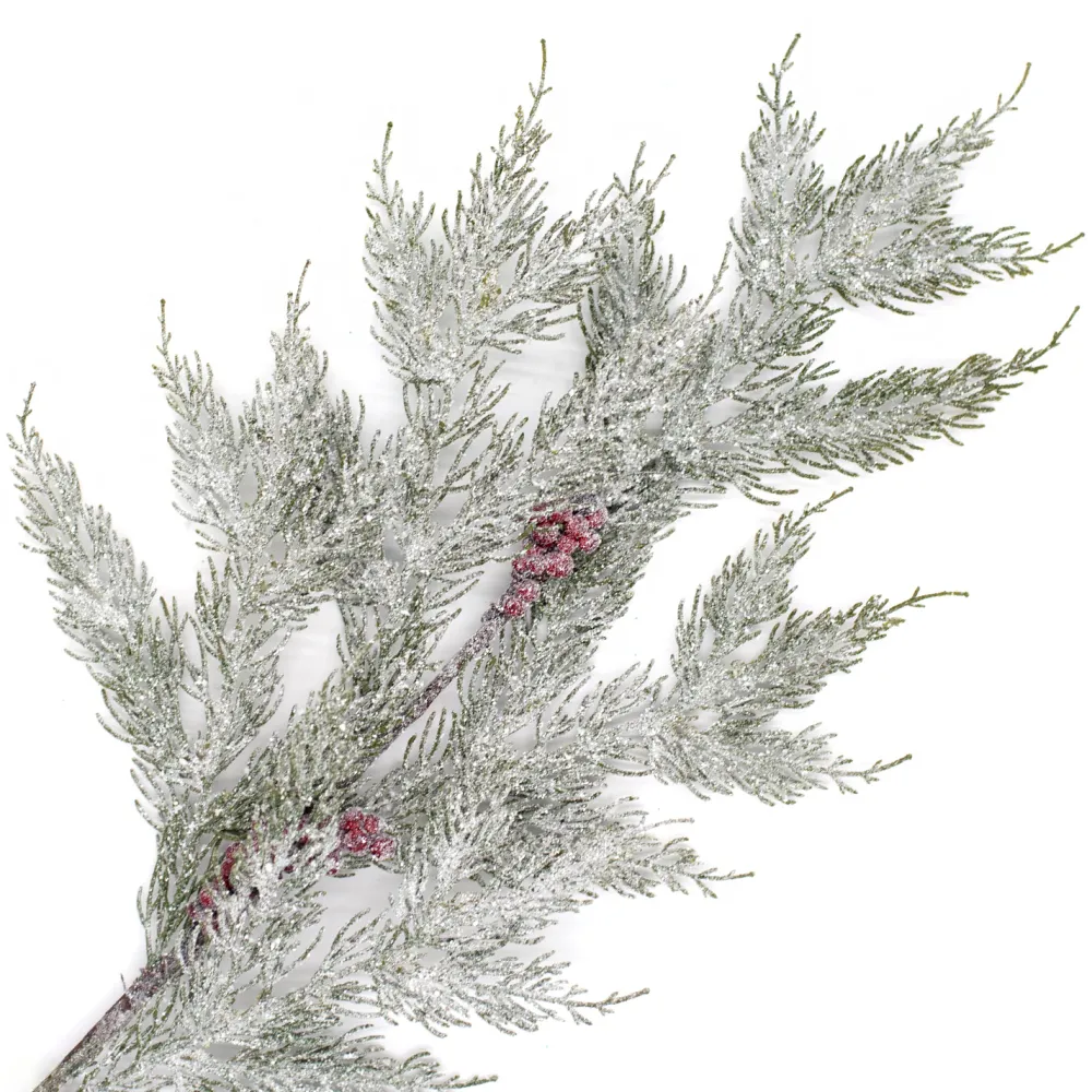 Hot Christmas Forever SPRAY PINE FROSTED 28.5″ CEDAR W/ RED BERRIES