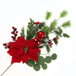 Best Christmas Forever SPRAY RED POINSETTIA 32″ GRN PINE, BERRY & BALLS W/ MIXED GREENERY