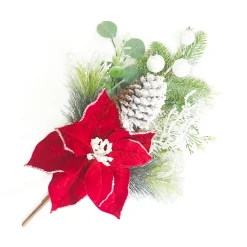 Hot Christmas Forever SPRAY RED POINSETTIA 16″/MINI POD /MIXED GREENERY W/ BERRIES FLOCKED