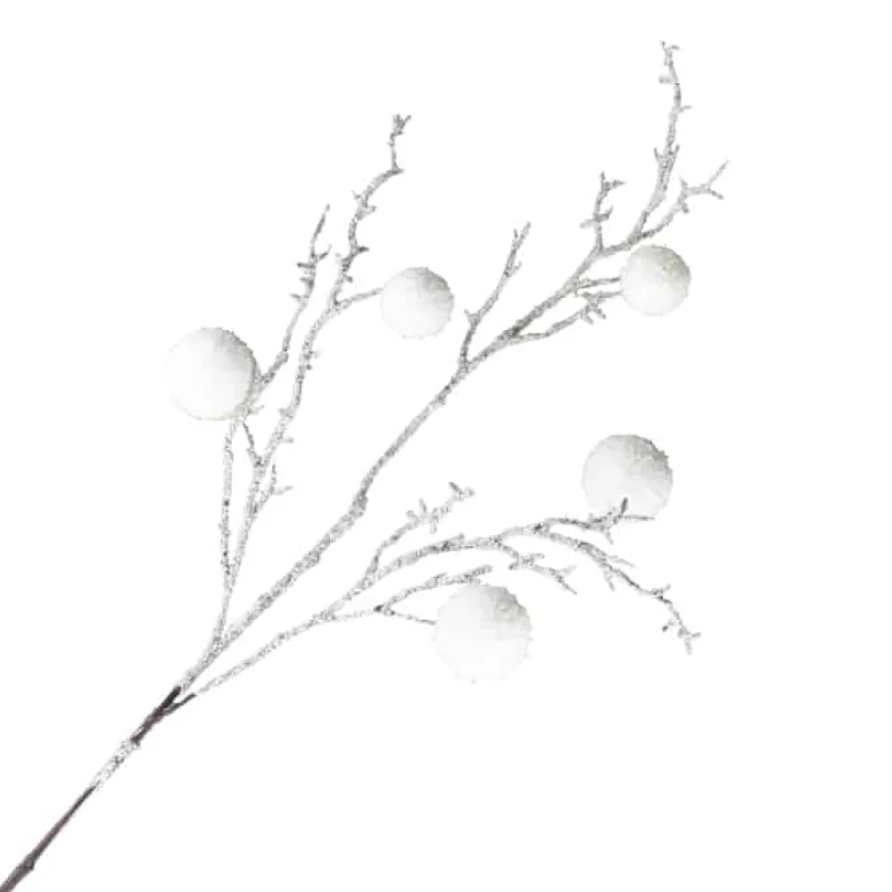 Best Christmas Forever SPRAY TWIG 34″ FLOCKED BRANCH W/ 5 SNOW BALLS