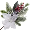 Hot Christmas Forever SPRAY WHITE POINSETTIA 16″ FROASTED W/ MIXED GREENS & RED BERRIES
