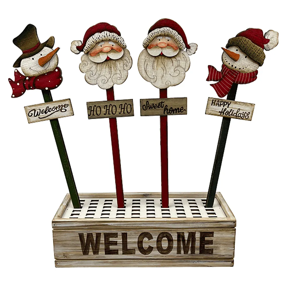 Hot Christmas Forever STAKE WOODEN DSP SANTA/SNOWMAN 12″ W/DISPLAY BOX 4 ASSTD.
