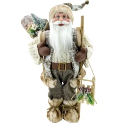 Online Christmas Forever STANDING SANTA 24″ BROWN WOODLAND LOOK W/ SLED