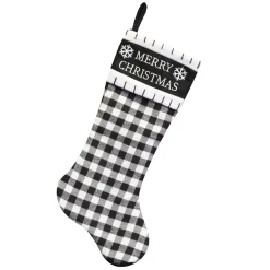 Outlet Christmas Forever STOCKING 20.5″ BLACK/ WHITE BUFFALO PLAID W/ MERRY CHRISTMAS EMB CUFF