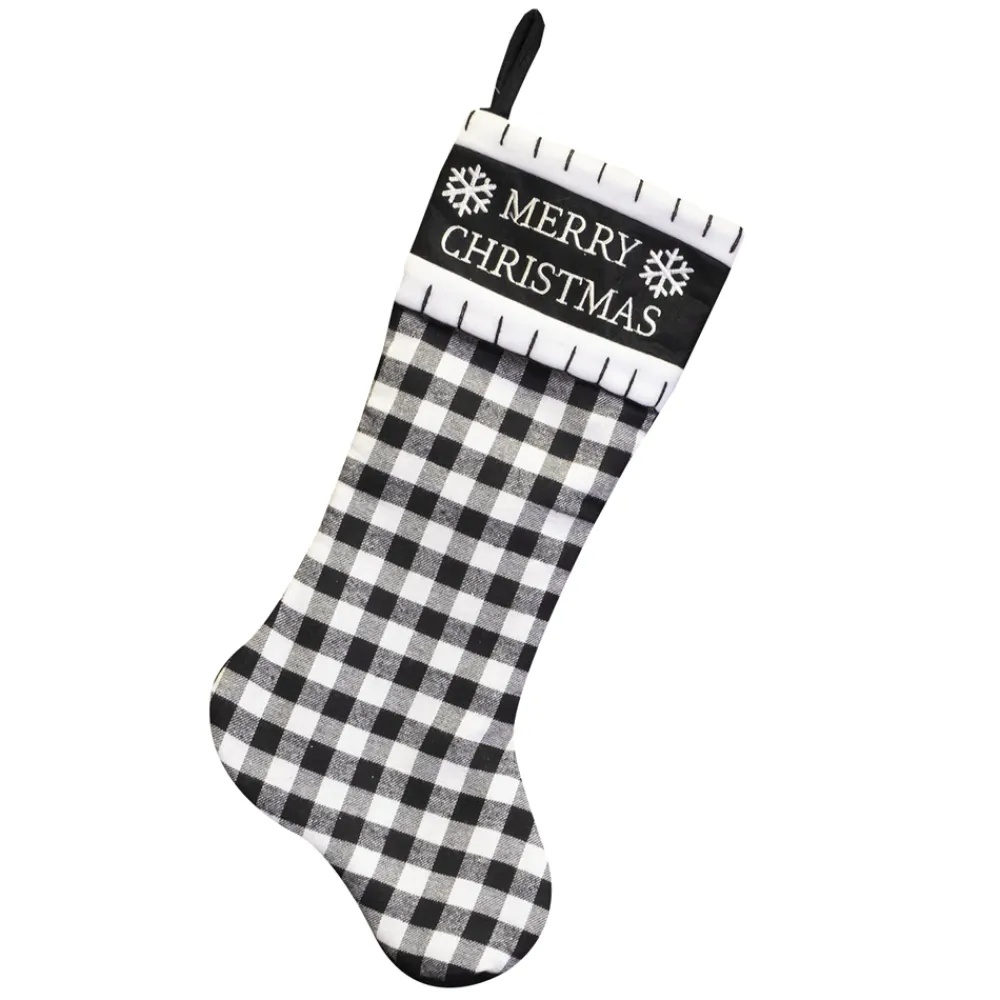 Outlet Christmas Forever STOCKING 20.5″ BLACK/ WHITE BUFFALO PLAID W/ MERRY CHRISTMAS EMB CUFF