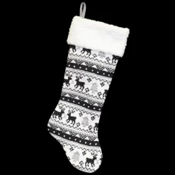 Online Christmas Forever STOCKING 21.5″ BLACK /WHITE KNITTED REINDEER PTRN W/SHERPA CUFF