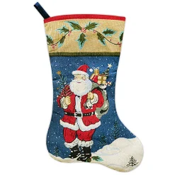 Best Christmas Forever STOCKING 20.5″ BLUE TAPESTRY SANTA DESIGN