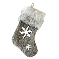 Best Christmas Forever STOCKING 9.5 FAUX FUR BROWN W/ SNOWFLAKE