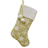 Best Christmas Forever STOCKING 20.5″ GOLD GLITTER W/ SNOWFLAKES, FAUX FUR CUFF & POMPOMS