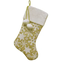 Best Christmas Forever STOCKING 20.5″ GOLD GLITTER W/ SNOWFLAKES, FAUX FUR CUFF & POMPOMS