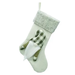 New Christmas Forever STOCKING 20″ IVORY/ GREEN W/PLUSH GNOME FAUX FUR CUFF