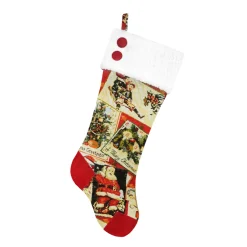 New Christmas Forever STOCKING 21.5″ MULTI PATCHWORK TAPESTRY W/ SHERPA CUFF & BUTTONS