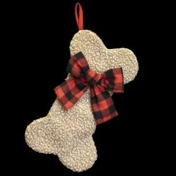 Hot Christmas Forever STOCKING 14″ PET FAUX FUR BONE W/ PLAID BOW