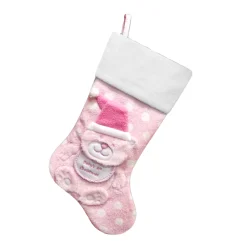 Clearance Christmas Forever STOCKING 20.5″ PINK FAUX FUR, DIMENSIONAL FAUX FUR BEAR DESIGN