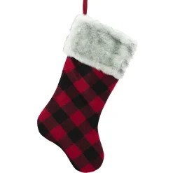Sale Christmas Forever STOCKING 20.5″ RED/ BLACK BUFFALO PLAID FUR CUFF