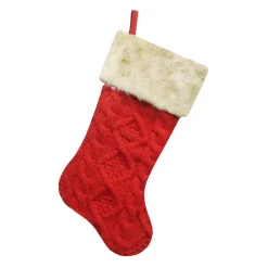 New Christmas Forever STOCKING 20.5″ RED CABLE KNIT W/ FAUX FUR CUFF