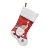 Clearance Christmas Forever STOCKING 20.5″ RED VELVET W/ FAUX FUR CUFF, METALLIC EMBROIDERY GNOME DESIGN