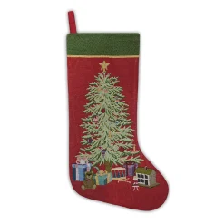 New Christmas Forever STOCKING 19″ RED W/ TAPESTRY, CHRISTMAS & GIFTS DESIGN