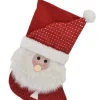 Clearance Christmas Forever STOCKING 19″ RED/ WHITE W/PLUSH SANTA