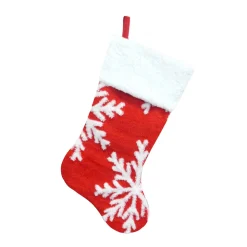 Discount Christmas Forever STOCKING 20.5″ RED/WHITE SNOWFLAKES W/ SHERPA CUFF