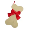 Sale Christmas Forever STOCKING 14″ TAN BURLAP W/ VELVET BOW, DOG BONE DESIGN