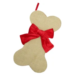 Sale Christmas Forever STOCKING 14″ TAN BURLAP W/ VELVET BOW, DOG BONE DESIGN