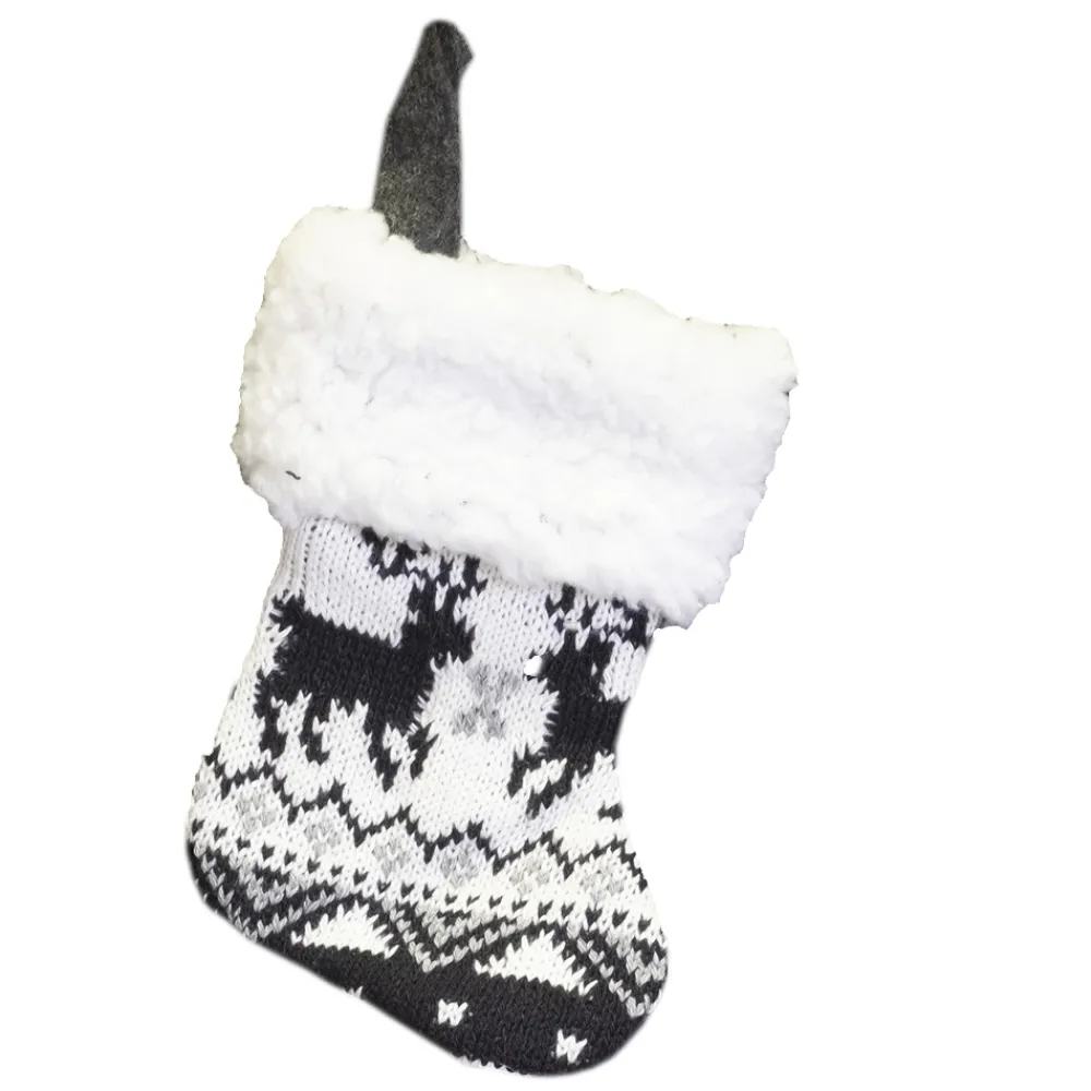 Sale Christmas Forever STOCKING MINI 6″ BLACK/ WHITE KNITTED REINDEER PATTERN W/FUR CUFF