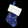 Sale Christmas Forever STOCKING MINI 6″ BLUE ETCHED VELVET W/ FUR CUFF