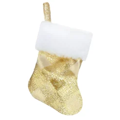 Online Christmas Forever STOCKING MINI 6″ GOLD METALLIC W/ FAUX FUR CUFF