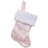 Clearance Christmas Forever STOCKING MINI 6″ PINK ORGANZA W/ SILVER GLITTER WAVE PATTERN & FAUX FUR CUFF