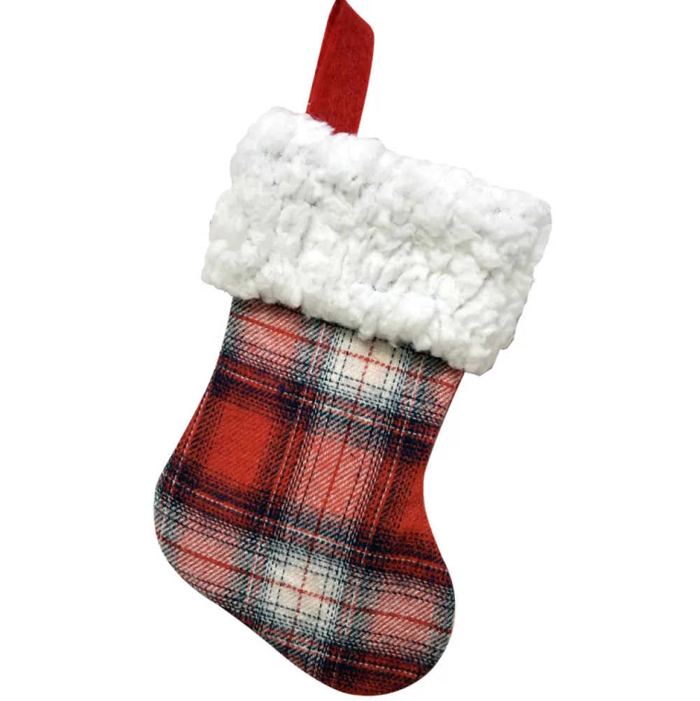 Online Christmas Forever STOCKING MINI 6″ RED/ WHITE / BLACK PLAID W/ SHERPA CUFF