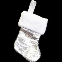 Best Christmas Forever STOCKING MINI 6″ SILVER SEQUIN W/FAUX FUR CUFF