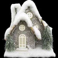 Online Christmas Forever STONE LOOK HOUSE 9.5″ GREY W/ LED LIGHTS B/O