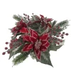 Hot Christmas Forever TABLE DECOR RED POINSETTIA 16″ ICED W/ CANDLE HOLDER W/ MIXED GREENS & ICED RED BERRIES