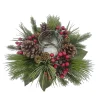 Outlet Christmas Forever TABLE DECOR W/ CANDLE HOLDER 16″ W/ RED BERRIES NEEDLE PINE & CONES