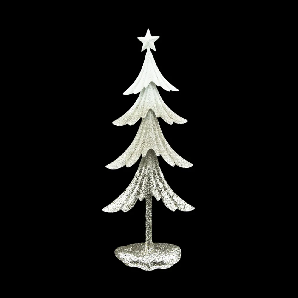 Sale Christmas Forever TABLE TOP TREE 15.75″ METAL W/ WHT & CHAMP GLTR