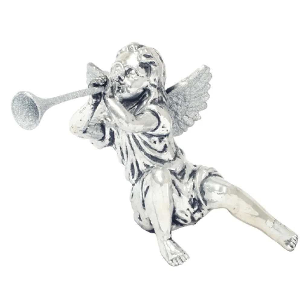 New Christmas Forever TABLETOP CHERUB 13.5″X9.5″ ANTIQUE SILVER W/GLITTER